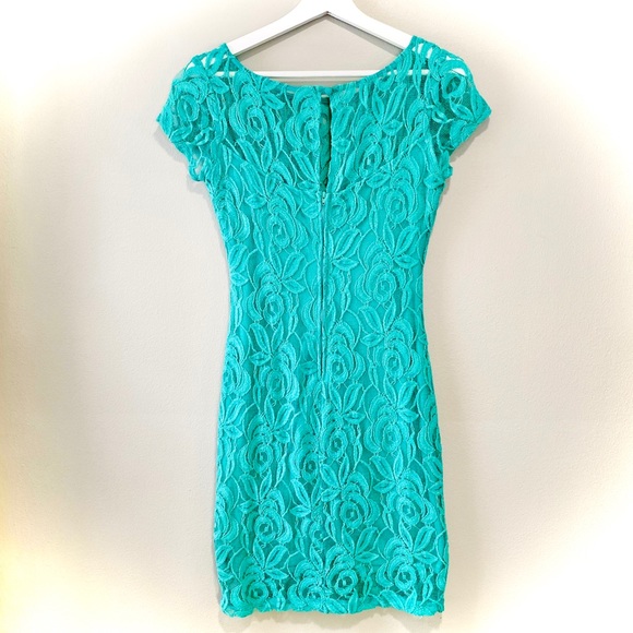 B. Darlin Turquoise Dress Floral Lace Size 7/8 - Picture 2 of 6